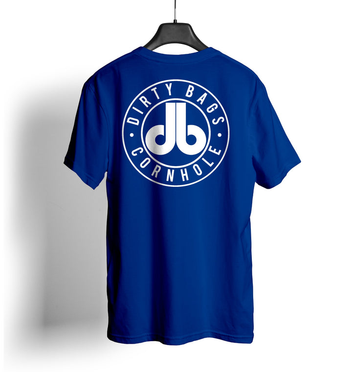 Dirty Bags Cornhole T Shirt Blue and White